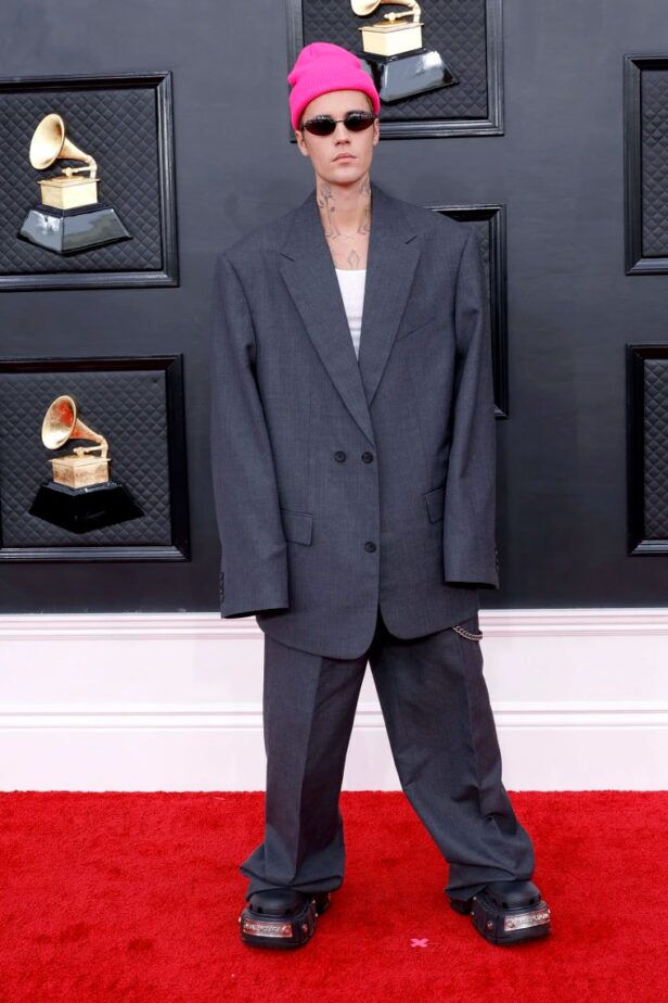 Justin Bieber in his infamous oversized suit.