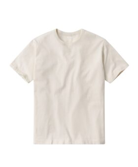 Natural off-white cotton crewneck T-shirt with boxy short sleeves, flat lay