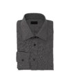 Mid grey cotton pique dress shirt with spread collar and dark buttons, folded flat lay