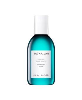 Ocean mist volume shampoo in a 250 ml turquoise bottle with white cap and label, product shot