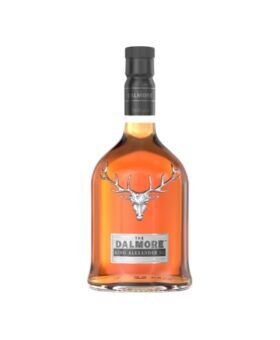 The Dalmore King Alexander III single malt Scotch whisky bottle with silver stag emblem, product shot