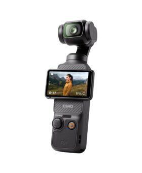 Black DJI Osmo Pocket 3 gimbal camera with rotating touchscreen