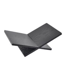 Black solid wood folding book stand with two crossed panels