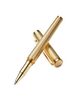 Gold-plated Aspinal of London ballpoint pen with fluted barrel, shown with its cap alongside