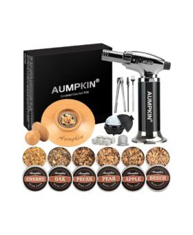 Aumpkin cocktail smoker kit with butane torch, beech wood lid and six tins of wood chips