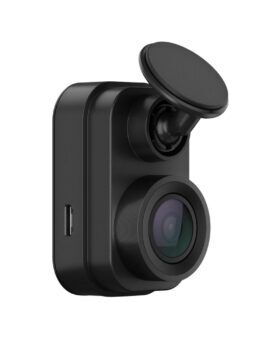 Compact black dash camera with a magnetic ball mount, angled product view