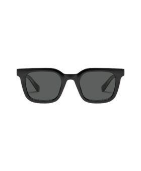 Black acetate square sunglasses with dark polarized lenses, front product view