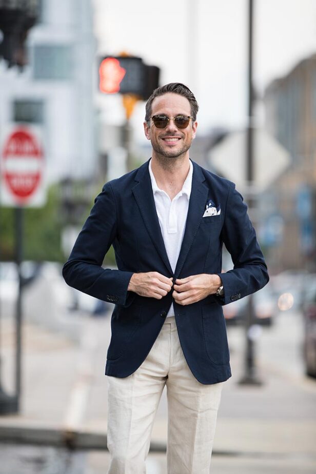 polo shirt under blazer