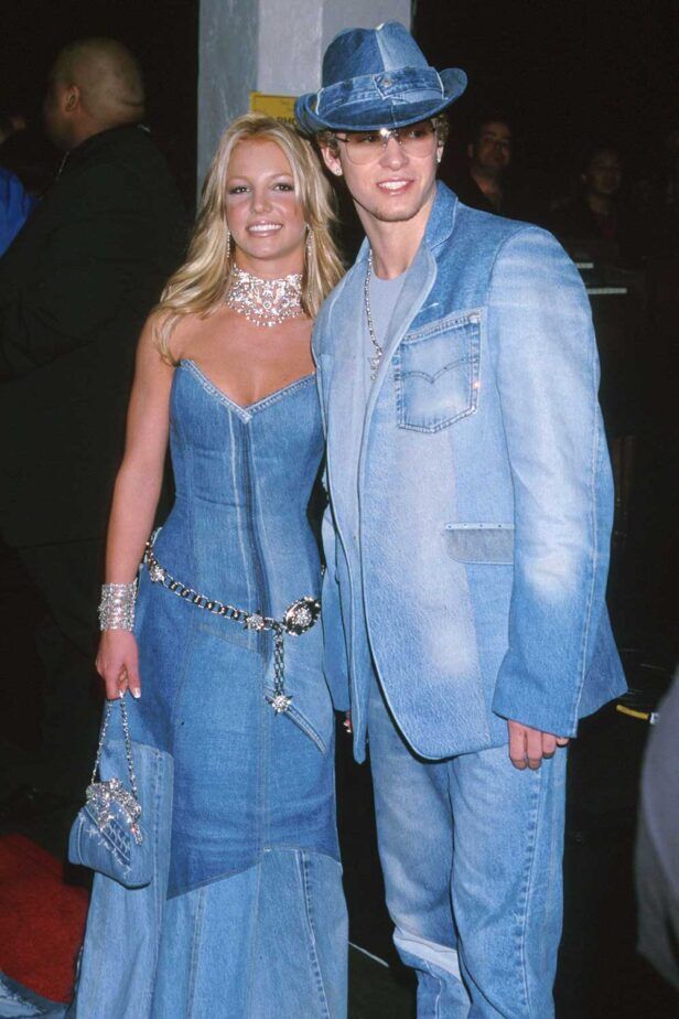 Britney Spears and Justin Timberlake at the 2001 VMAs wearing all denim