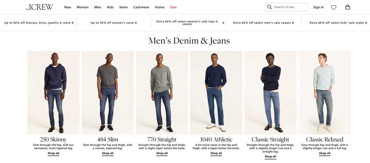 Different J.Crew denim fits