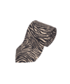Black and ivory zebra print silk necktie, rolled flat lay