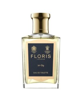 No 89 eau de toilette in a square glass bottle with gold cap and navy label, product shot