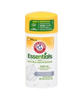 Unscented deodorant stick in white and yellow packaging, 2.5 oz, product shot