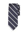 Navy silk repp tie with white stripes, flat lay