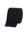 Navy silk knit tie with square end, rolled flat lay