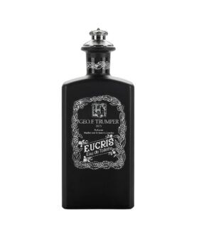 Eucris eau de toilette in matte black glass bottle with silver crown cap and floral label, product shot