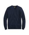 Navy cashmere crewneck sweater with ribbed collar, cuffs and hem, flat lay