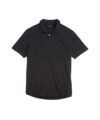 Black sueded jersey short-sleeve polo shirt with two-button placket, flat lay