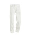 Bone white five-pocket slim denim jeans, flat lay