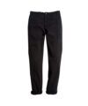 Black cotton twill chinos with cuffed hems and slanted side pockets, flat lay