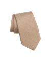 Tan and cream glen plaid cashmere silk necktie, rolled flat lay