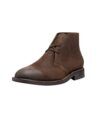 Mocha brown distressed suede chukka boot with two-eyelet lacing and welted leather sole, single-shoe product shot