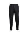 Black flannel suit trousers with side tabs and cuffed hems, front product view