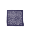 Navy silk pocket square with white retro geometric diamond print, flat lay