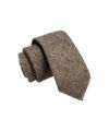 Tan and brown glen check wool necktie, rolled flat lay