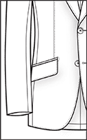 Slanted front jacket pocket style, line-drawing diagram of a tailored jacket