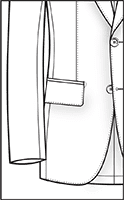 Line drawing of a jacket with straight flap front pockets, tailoring option diagram