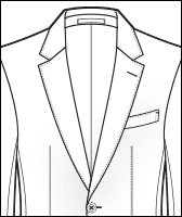 Notch lapel jacket style, line drawing diagram of a single-breasted one-button coat front
