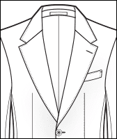 Notch lapel jacket style, line drawing of a single-breasted sport coat front with welt pockets