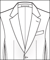 Notch lapel jacket style option, 3 1/8-inch width, line drawing illustration