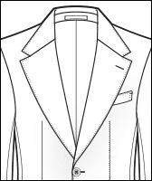 Notch lapel jacket style, line drawing of a single-button coat front with welt pocket