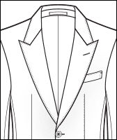 Peak lapel jacket style, 3 1/8 inch width, line drawing illustration