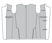 Jacket lining construction diagram showing full-lined panels with interior pockets, technical illustration