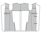 Jacket half-lining construction diagram showing interior panels, pockets and seams, technical illustration