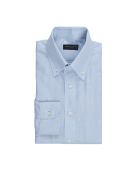 Light blue micro stripe oxford cloth button-down shirt, folded flat lay