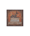 Rust and kohl brown silk scarf with Egyptian Anubis jackal print and hieroglyph border, flat lay