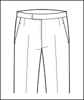 Line-drawing icon of flat-front trousers with slant pockets, front view