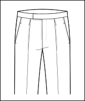 Single-pleat trousers with slant pockets, line drawing front view