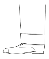 Line illustration of trouser hem with cuff breaking over a lace-up oxford shoe, a detail diagram