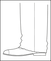Line drawing of an unfinished trouser hem falling over a dress shoe, tailoring diagram