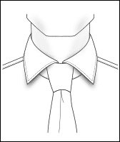 Classic point shirt collar with knotted necktie, line drawing diagram