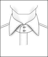 Line illustration of an Italian spread shirt collar with two-button placket, a detail view