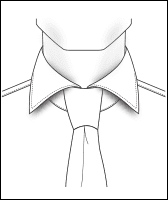 Spread shirt collar with necktie knot, line drawing illustration