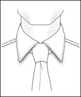 Traditional point shirt collar with necktie, line drawing diagram