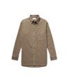 Taupe-brown fine-wale corduroy shirt with point collar and chest pocket, flat lay