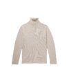 Beige ribbed merino wool rollneck sweater, flat lay